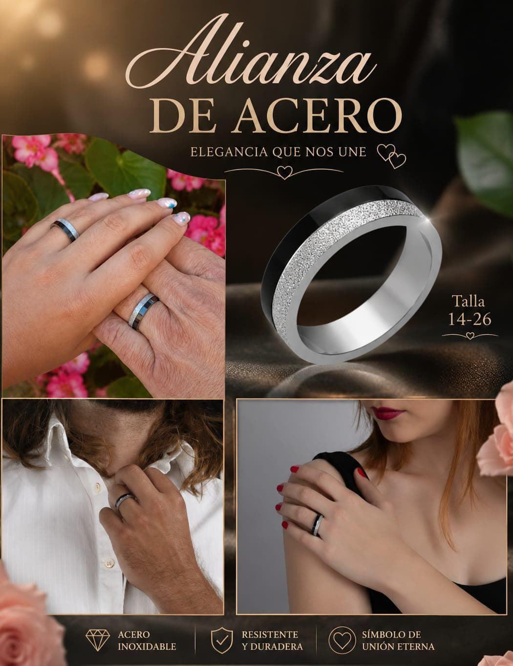 Alianza de boda Bicolor Acero - Imagen 1
