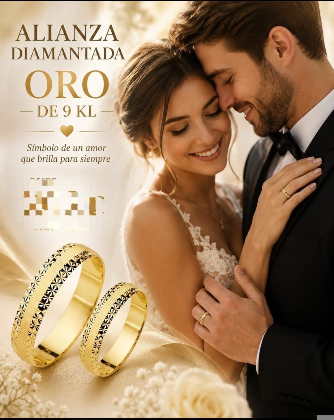 Alianza de boda oro 9 kilates - Imagen 1
