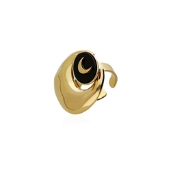 Anillo adaptable media luna acero bañado en oro - Imagen 2