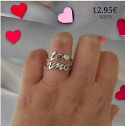 Anillo adaptable Te Amo plata de ley - Imagen 1