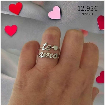 Anillo adaptable Te Amo plata de ley - Imagen 1