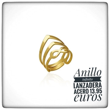 Anillo infinito lanzadera acero bañado en oro - Imagen 1