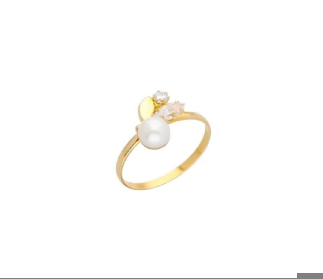 Anillo perlas cultivada con hoja, oro 18 kilates - Imagen 1
