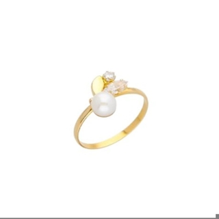 Anillo perlas cultivada con hoja, oro 18 kilates - Imagen 1