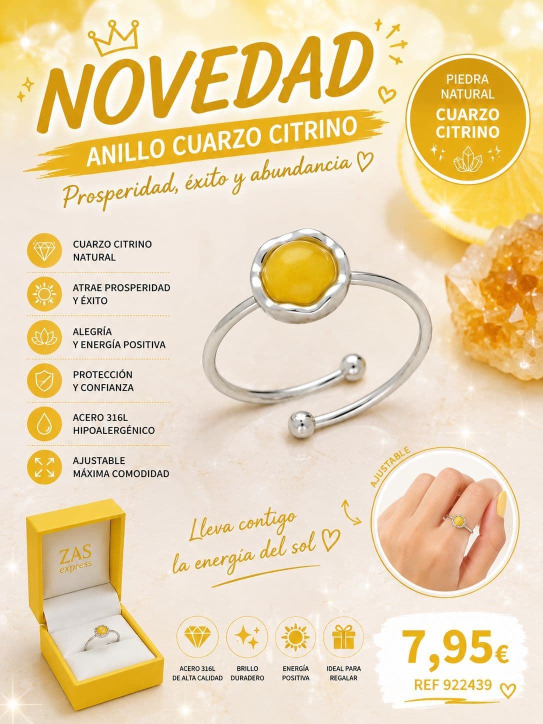 Anillo piedra natural acero - Imagen 3