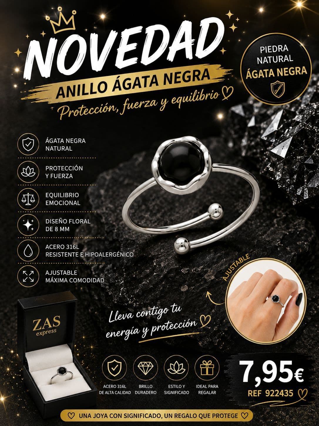 Anillo piedra natural acero - Imagen 5