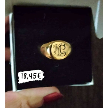 Anillo sello stamp de acero bañado en oro - Imagen 1