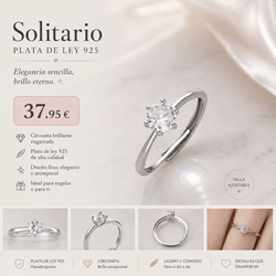 Anillo solitario plata de ley - Imagen 1