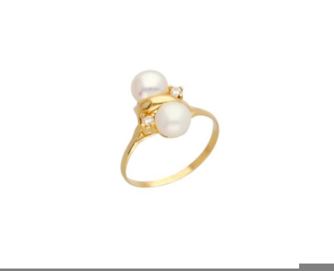 Anillo Twin perlas cultivada boda y comunión - Imagen 1