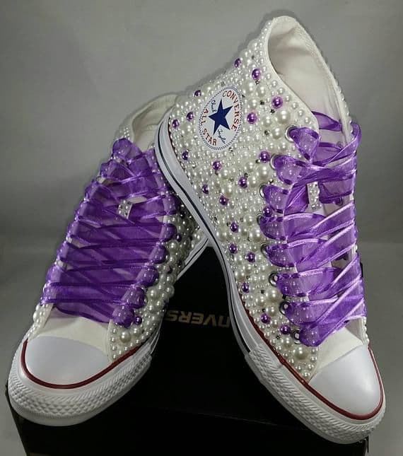 Bota Converse Chuck Taylor con perlas y lazo de seda - Imagen 2