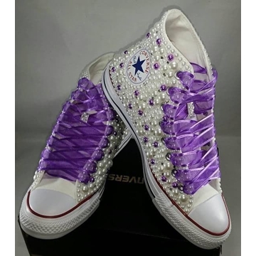 Bota Converse Chuck Taylor con perlas y lazo de seda - Imagen 2