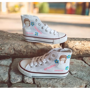 Bota Converse Chuck Taylor Niña comunión con flores azules - Imagen 2
