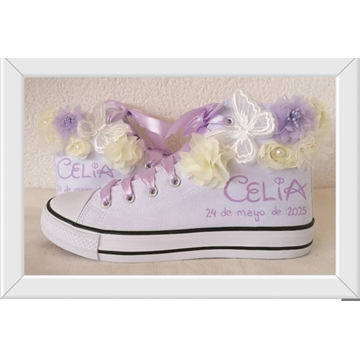Bota Converse comunión con flores artificiales - Imagen 1