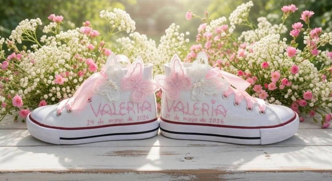 Bota Converse con mariposas de tela primera comunión - Imagen 2