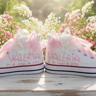 Bota Converse con mariposas de tela primera comunión - Imagen 2