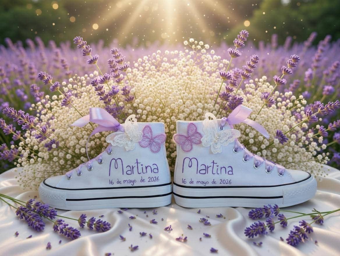 Bota Converse con mariposas de tela primera comunión - Imagen 4