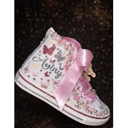 Bota Converse personalizada mariposas y perlas niña - Imagen 1