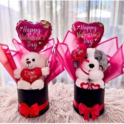 Caja redonda con globo y oso San Valentín - Imagen 1