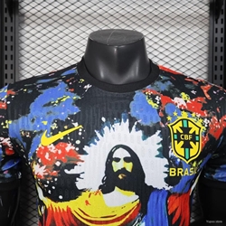 camiseta  Brazil version 2025  Brazil Black with Jesus Christ Artwork - Imagen 1