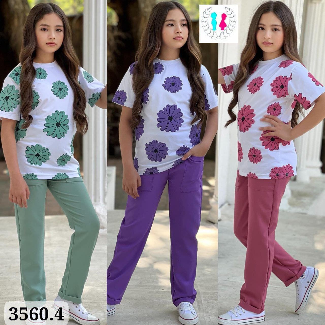 Camiseta y pantalón de flores de niña - Imagen 1