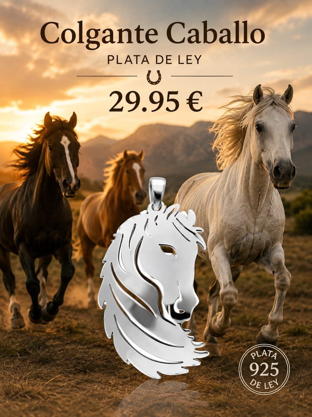 Colgante caballo plata de ley - Imagen 1