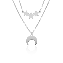 colgante doble dos cadenas estrellas y media luna plata de primera ley - Imagen 1