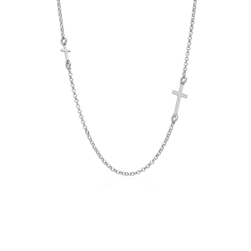 Colgante dos cruces de palo liso plata de primera ley - Imagen 1