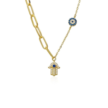 Colgante mano de Fátima y ojo turco plata de primera ley - Imagen 1