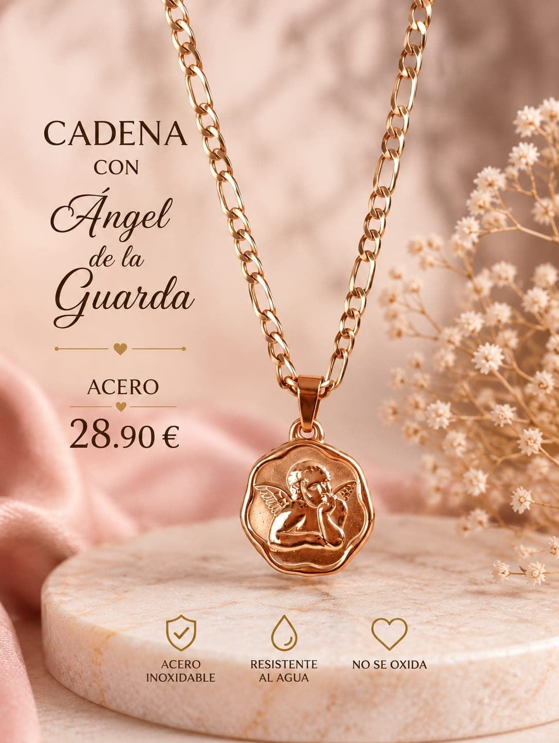 Collar ángel de la guarda acero - Imagen 1