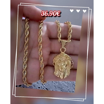 Collar cara de Cristo y cordón salomónico acero - Imagen 1