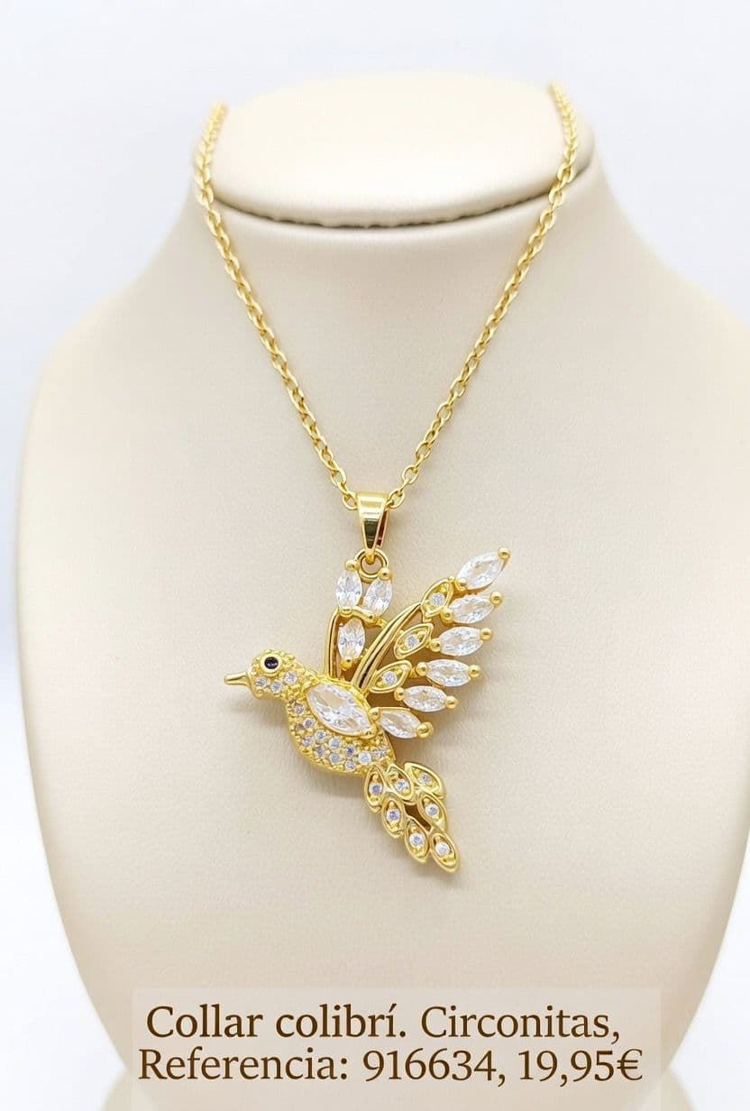 Collar colibrí de acero antialérgico bañado en oro - Imagen 1