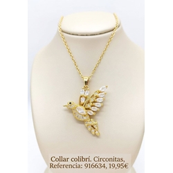 Collar colibrí de acero antialérgico bañado en oro - Imagen 1