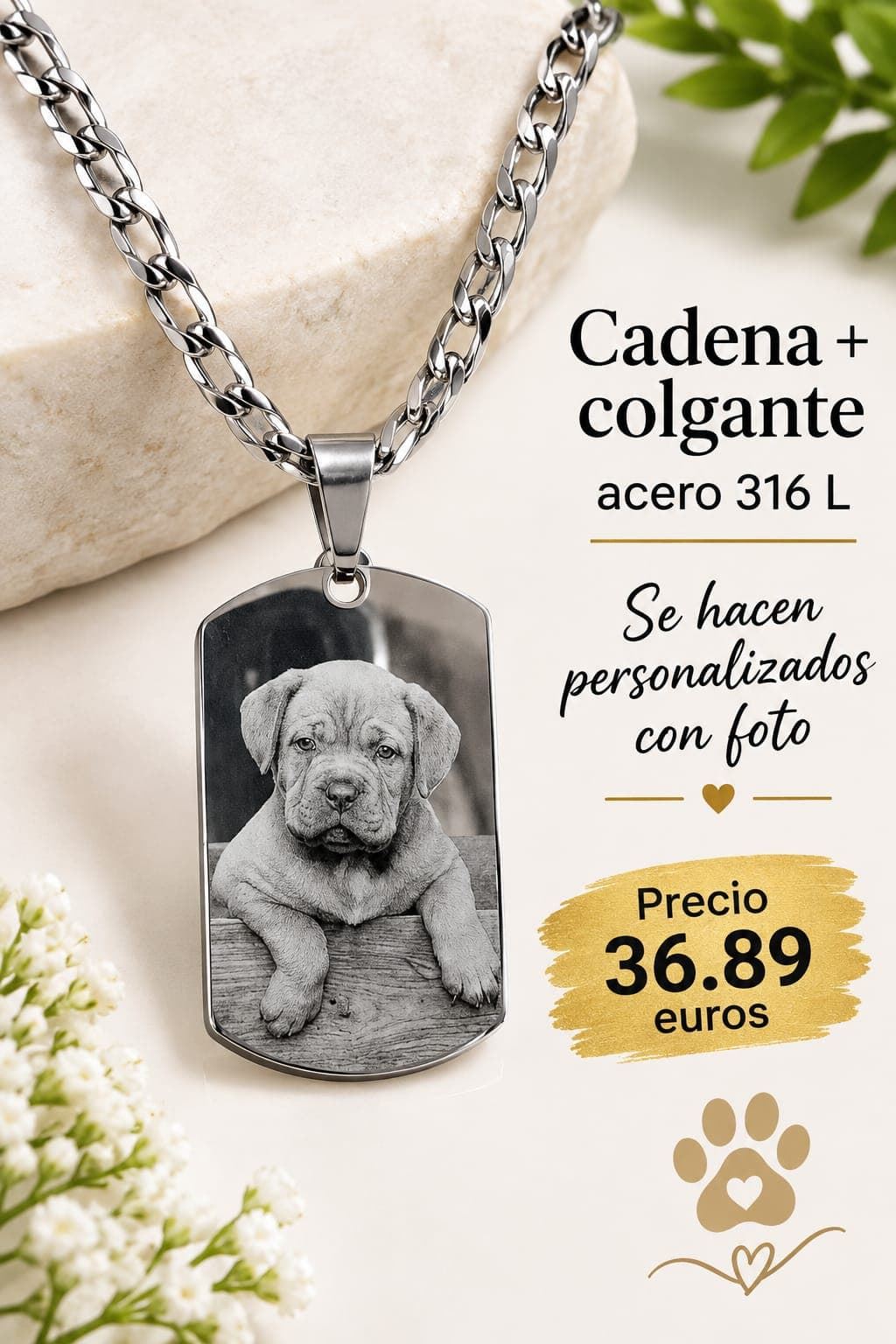 Collar con foto y cadena acero - Imagen 1