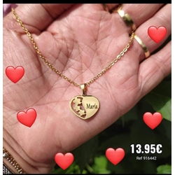 Collar corazón con flores  personalizado acero - Imagen 1
