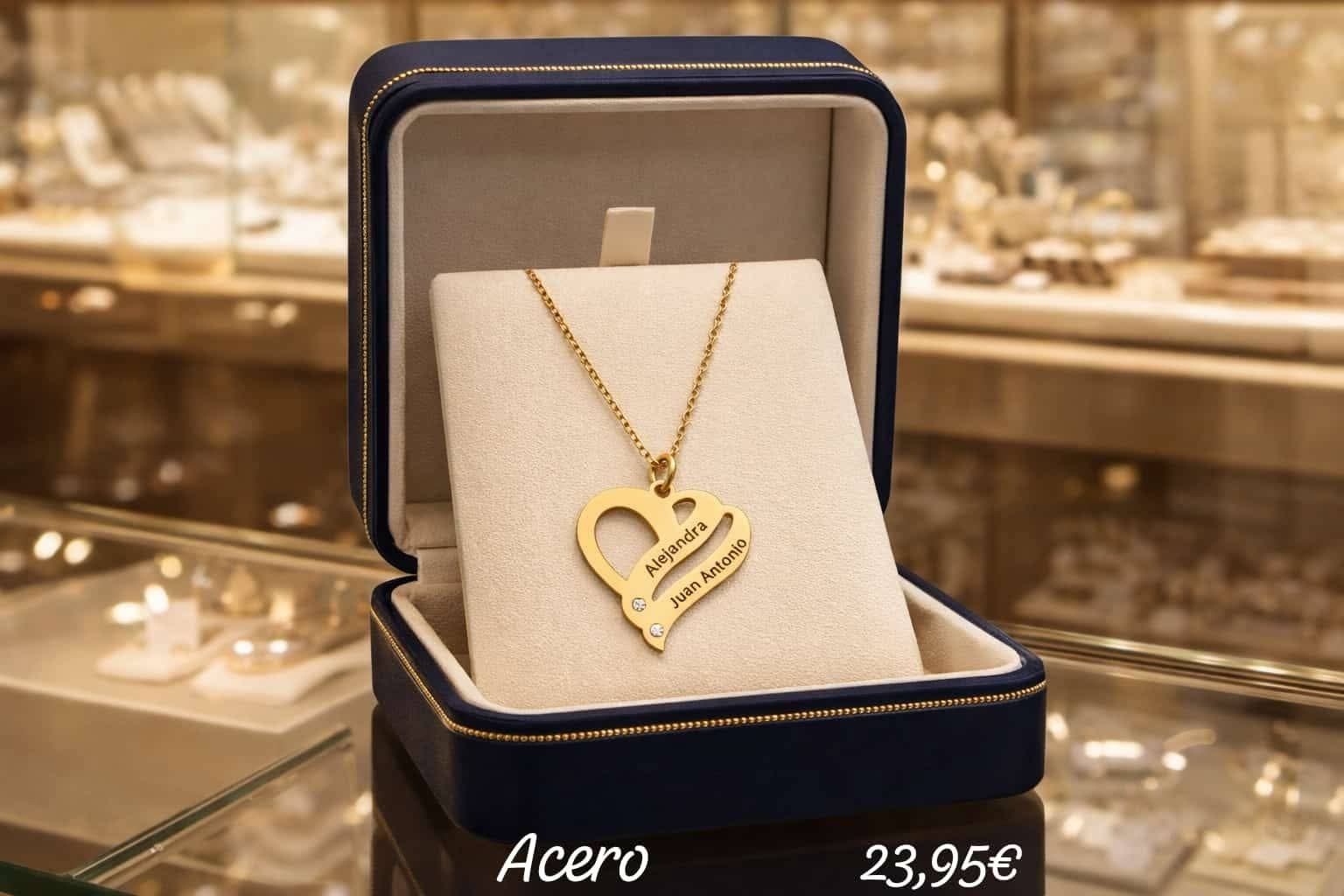 Collar corazón con nombre personalizado acero - Imagen 1