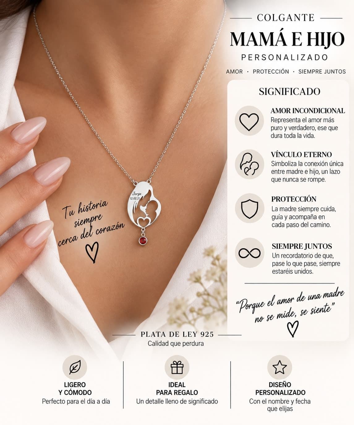 Collar corazón personalizado madre e hijo - Imagen 1