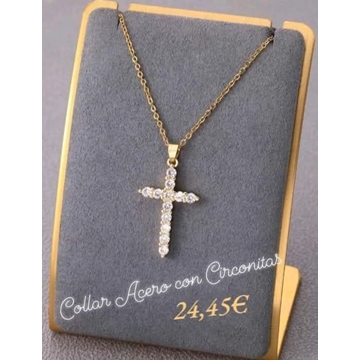Collar cruz circonitas acero - Imagen 1