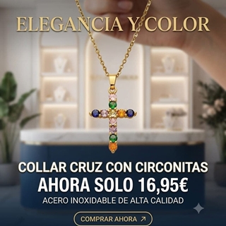 Collar cruz con circonitas de colores - Imagen 1