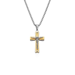 collar cruz cristo bicolor acero - Imagen 1