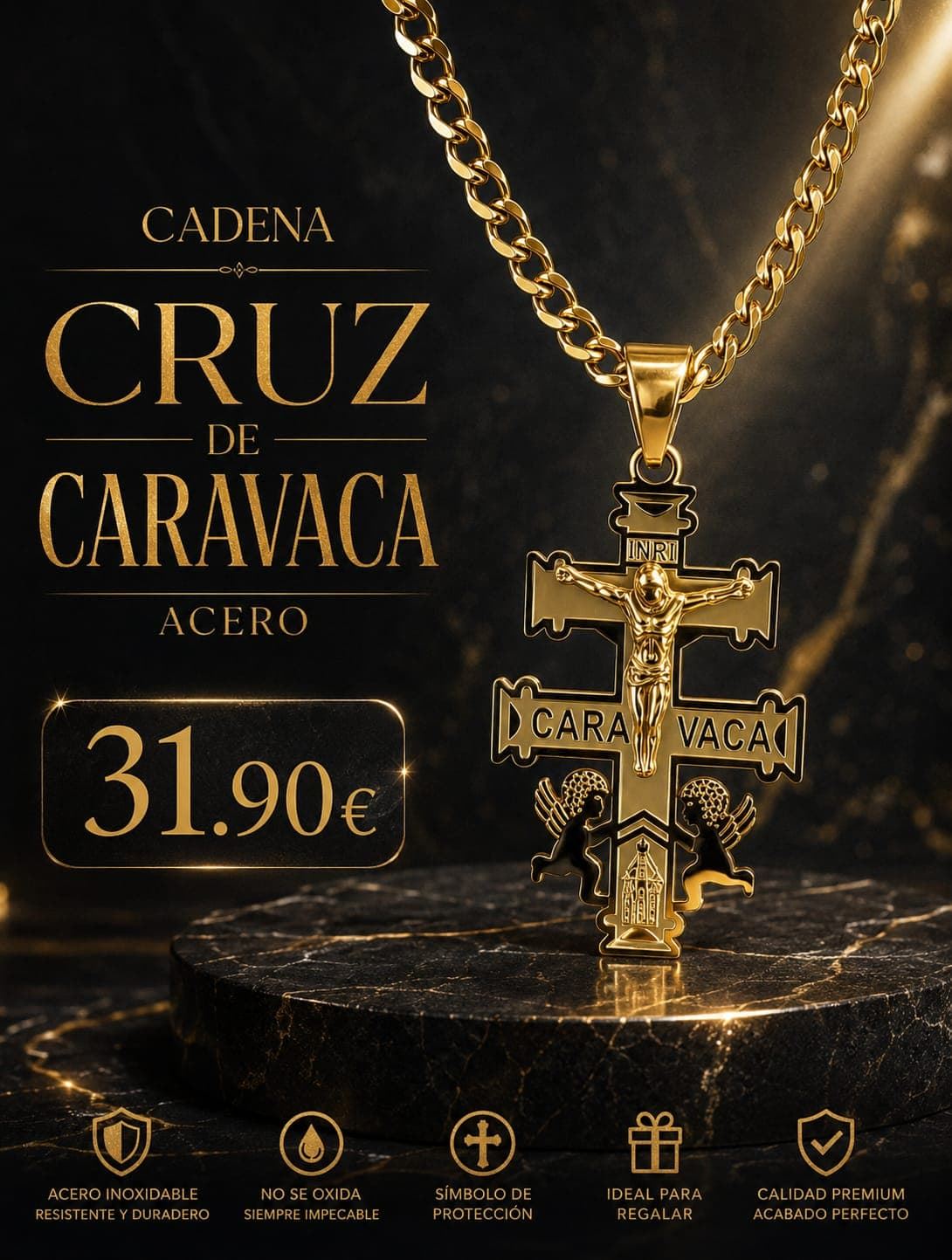 Collar cruz de Caravaca acero - Imagen 1