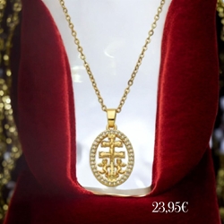 Collar cruz de Caravaca con circonita acero avancy - Imagen 1