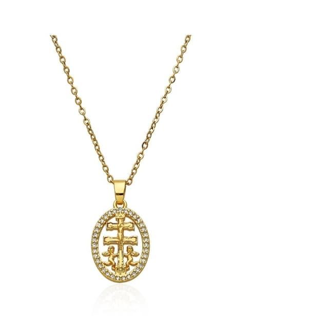 Collar cruz de Caravaca con circonitas acero - Imagen 1