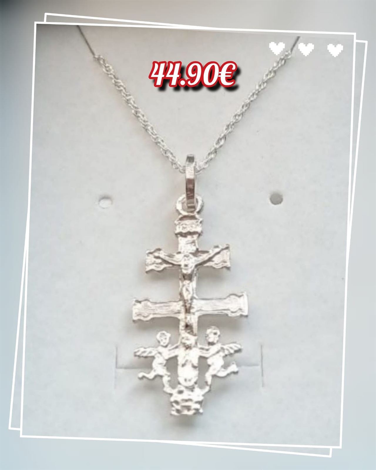 Collar cruz de Caravaca  y cadena plata de primera ley - Imagen 1