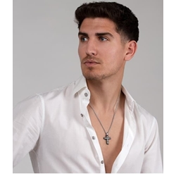 Collar cruz greca bicolor acero - Imagen 1