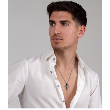 Collar cruz greca bicolor acero - Imagen 1
