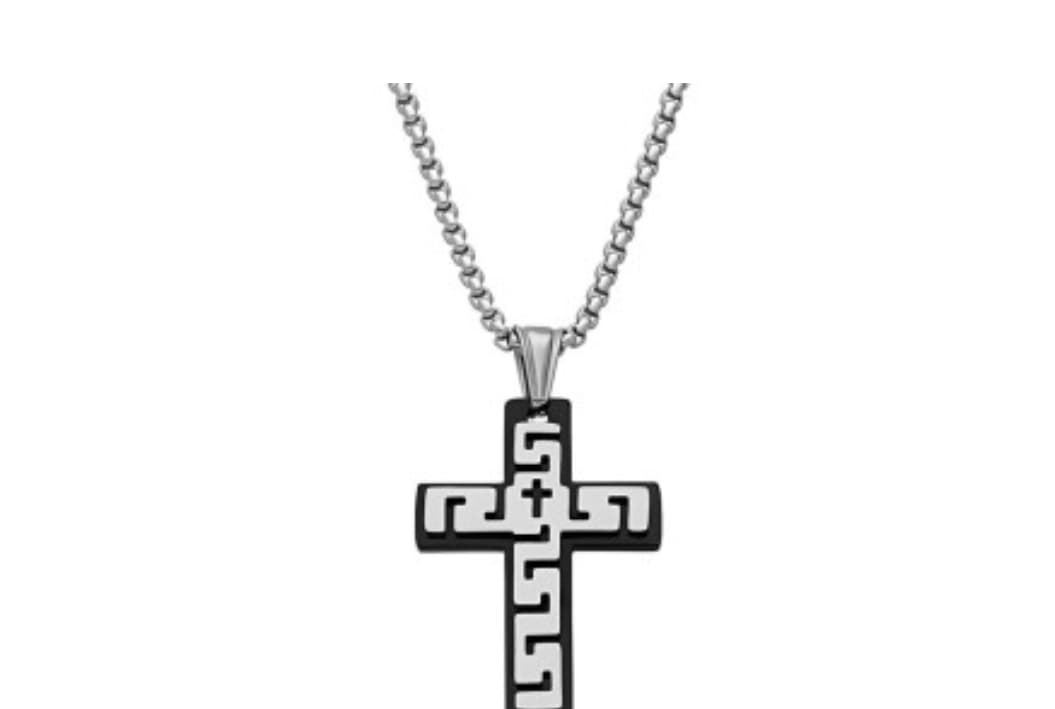 Collar cruz greca bicolor acero - Imagen 2