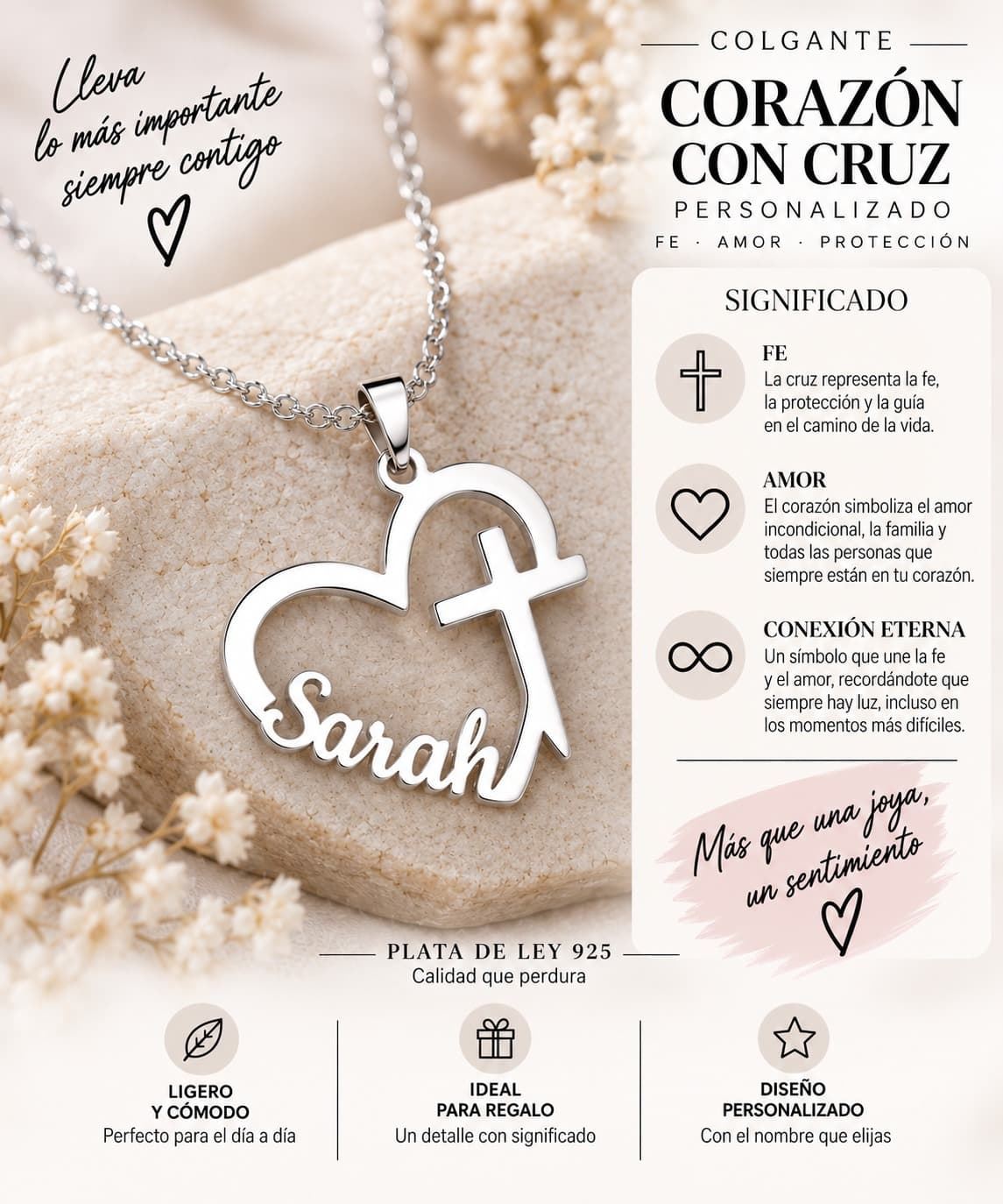 Collar cruz latina con corazón personalizado - Imagen 1