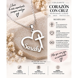 Collar cruz latina con corazón personalizado - Imagen 1