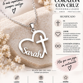 Collar cruz latina  con corazón  personalizado - Imagen 1