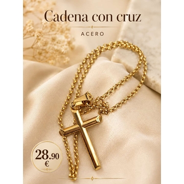 Collar cruz lisa y cadena a juego - Imagen 1